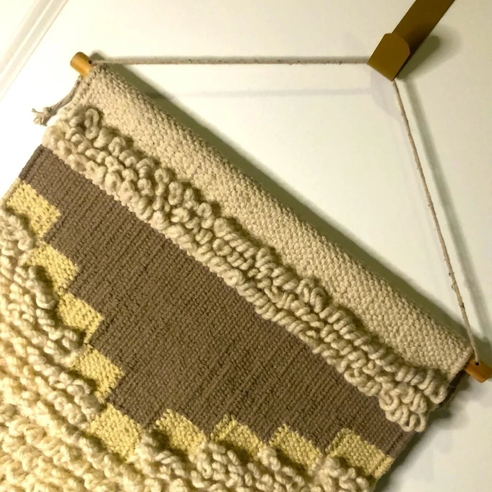 Woven Wool & Cotton Hanging Wall Tapestry with Wood Rod